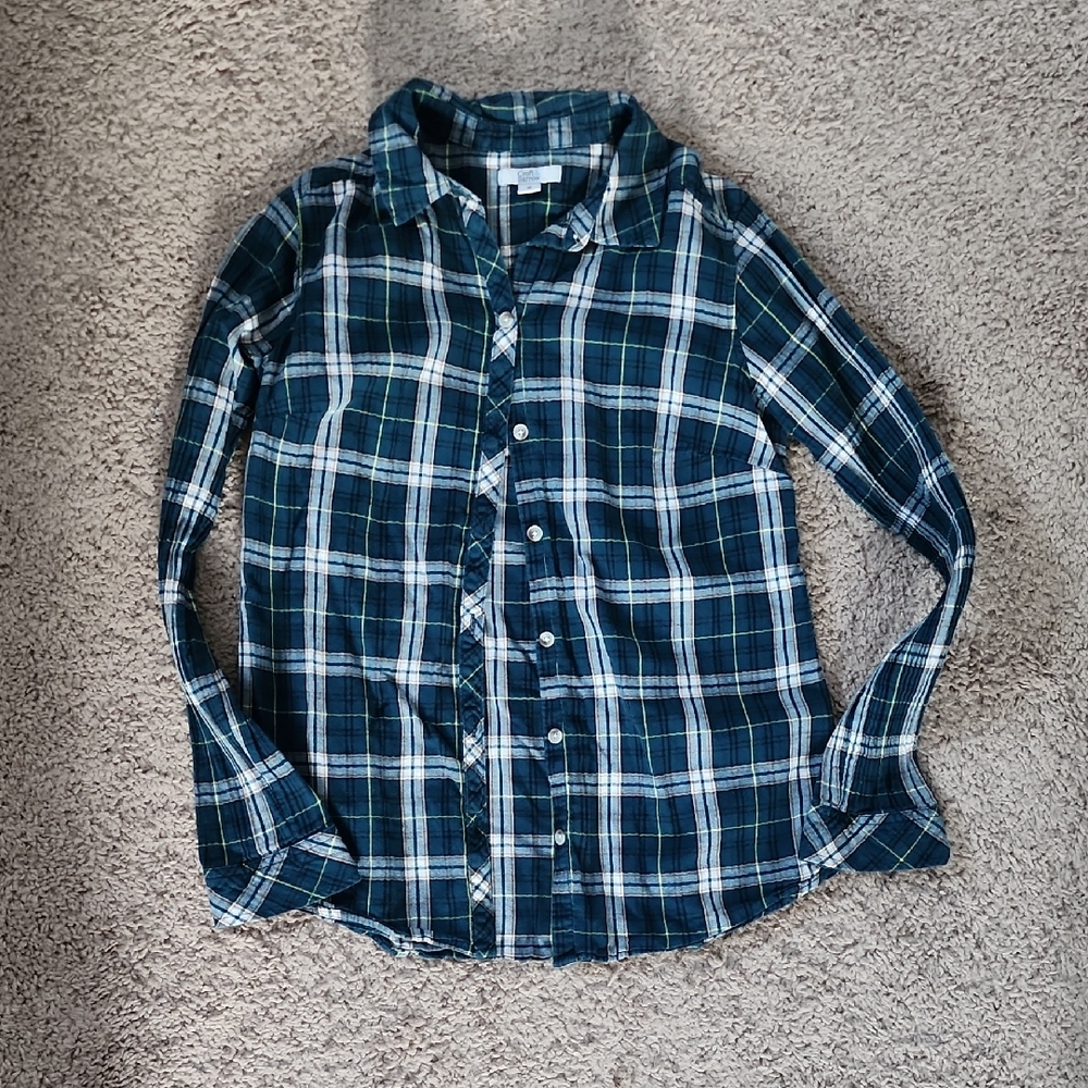 Croft & Barrow Teal and Yellow Plaid Shirt